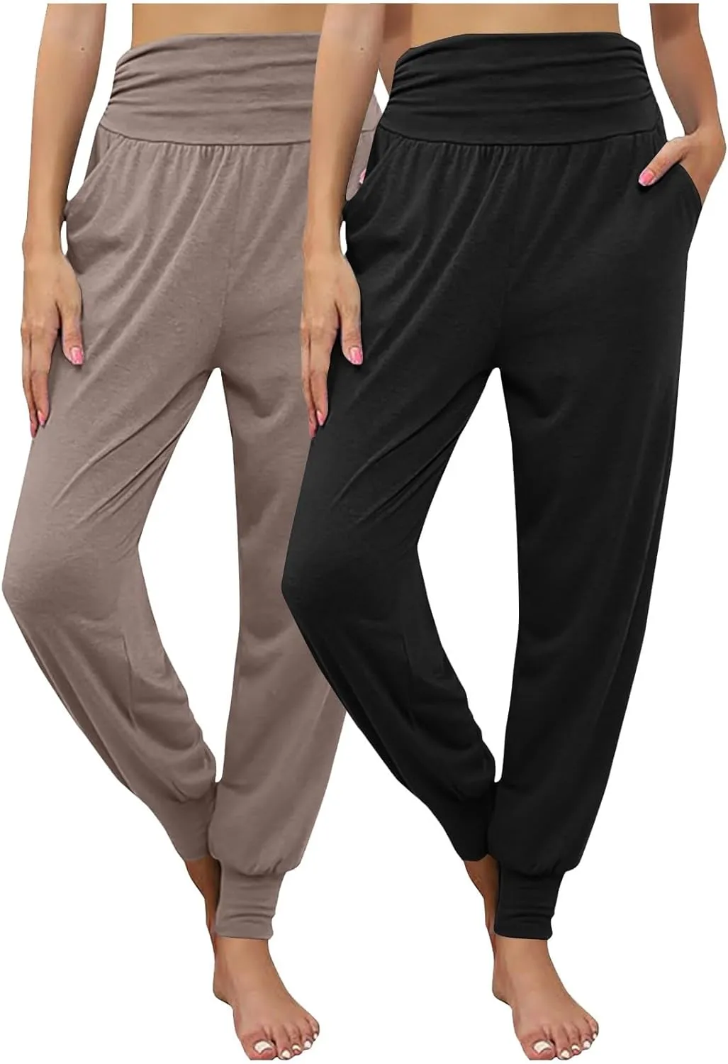 2 Pack Womens Yoga Jogger Pants with Side Pockets Sweatpants Lounge Lightweight Pants for Workout Running Yoga
