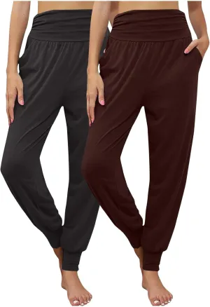 2 Pack Womens Yoga Jogger Pants with Side Pockets Sweatpants Lounge Lightweight Pants for Workout Running Yoga