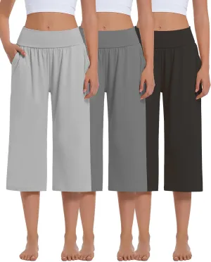 3 Pack Womens Wide Leg Yoga,Casual Wide Leg Yoga Pants Loose Soft Pajamas with Pockets Sweatpants