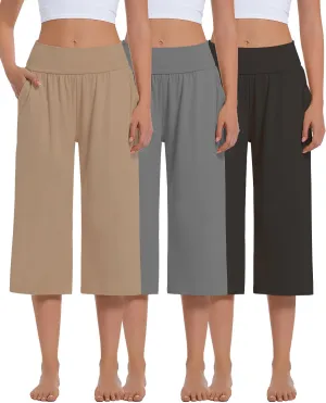 3 Pack Womens Wide Leg Yoga,Casual Wide Leg Yoga Pants Loose Soft Pajamas with Pockets Sweatpants