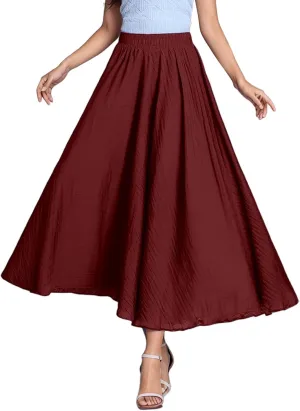 A Line Skirt for Women Trendy Flared High Elastic Waist Solid Loose Pleated Long Skirts for Summer Vacation Streetwear