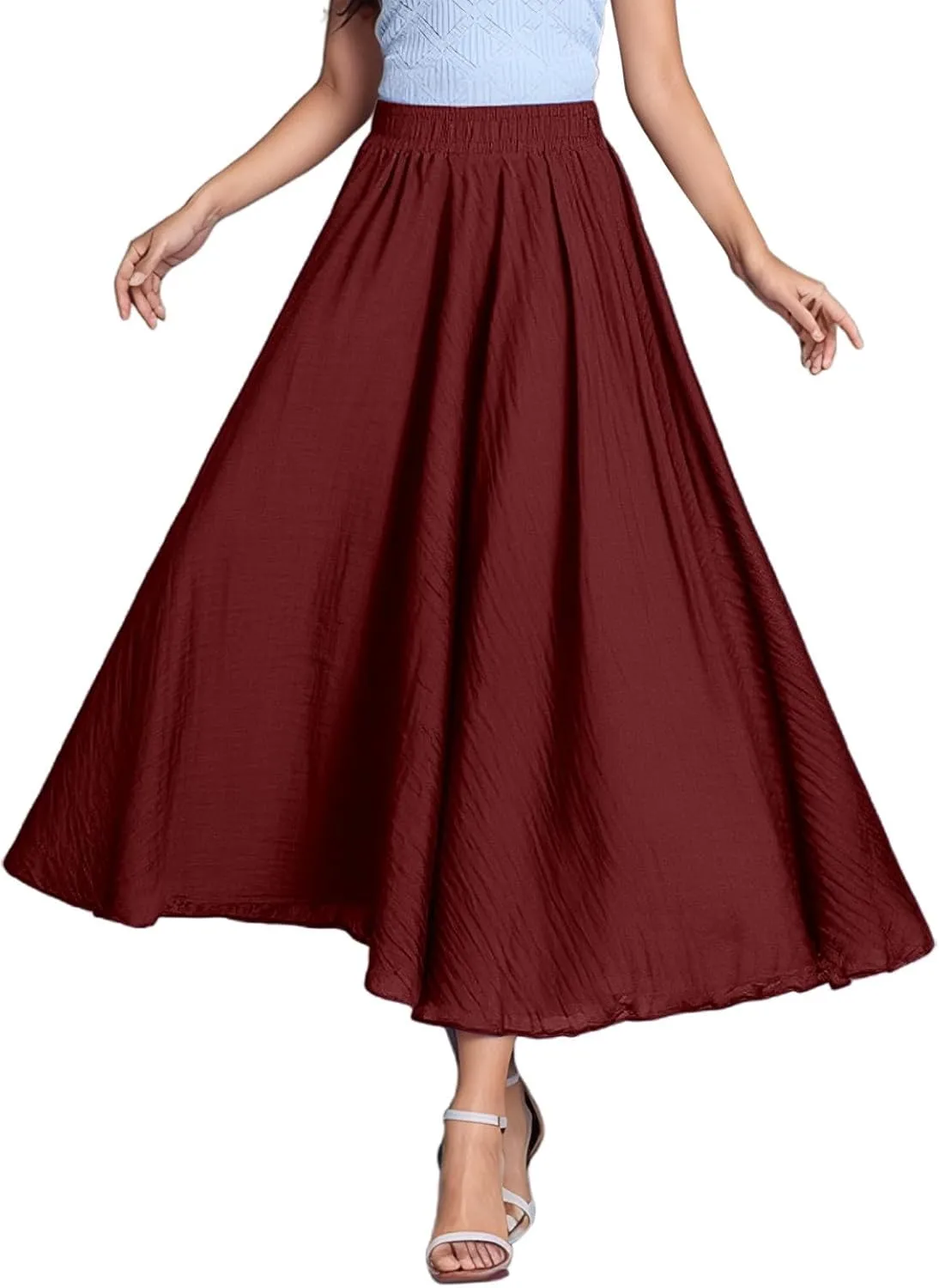 A Line Skirt for Women Trendy Flared High Elastic Waist Solid Loose Pleated Long Skirts for Summer Vacation Streetwear
