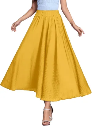 A Line Skirt for Women Trendy Flared High Elastic Waist Solid Loose Pleated Long Skirts for Summer Vacation Streetwear
