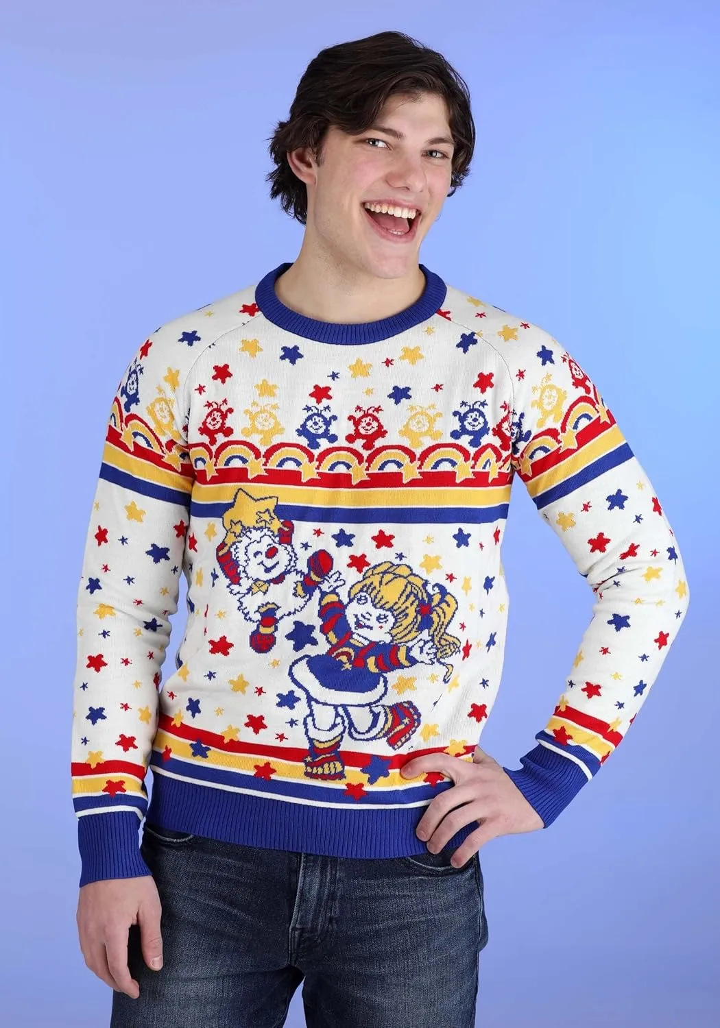 Adult Rainbow Brite Ugly Christmas Sweater | Rainbow Crewneck Sweatshirt for Men & Women | Classic TV Sweaters