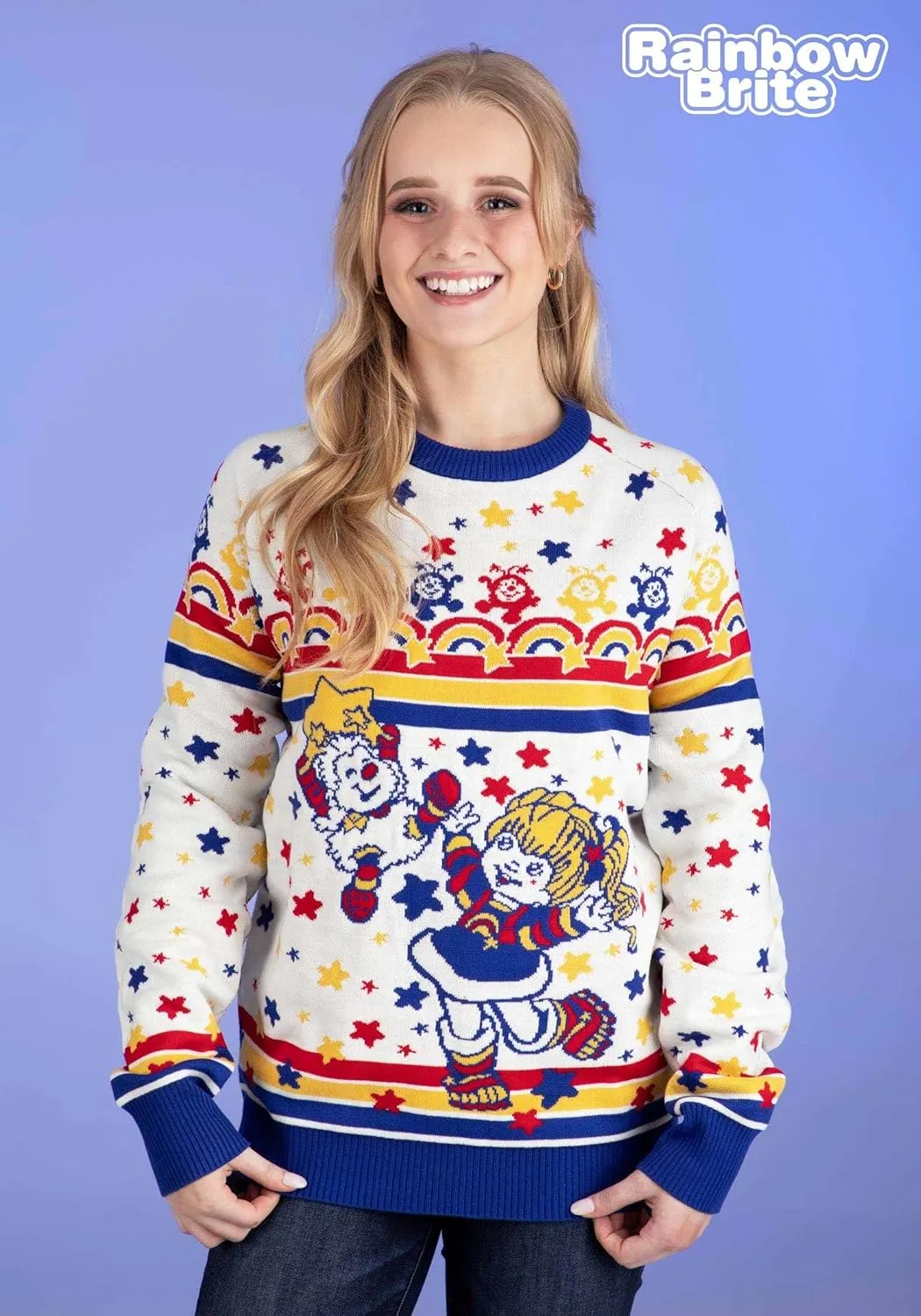 Adult Rainbow Brite Ugly Christmas Sweater | Rainbow Crewneck Sweatshirt for Men & Women | Classic TV Sweaters
