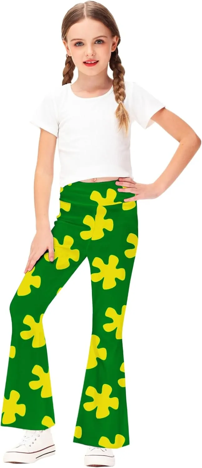 AOBUTE Girls Bell Bottom Pants Tie Dye Print High Waist Flare Leggings 5-14 Years