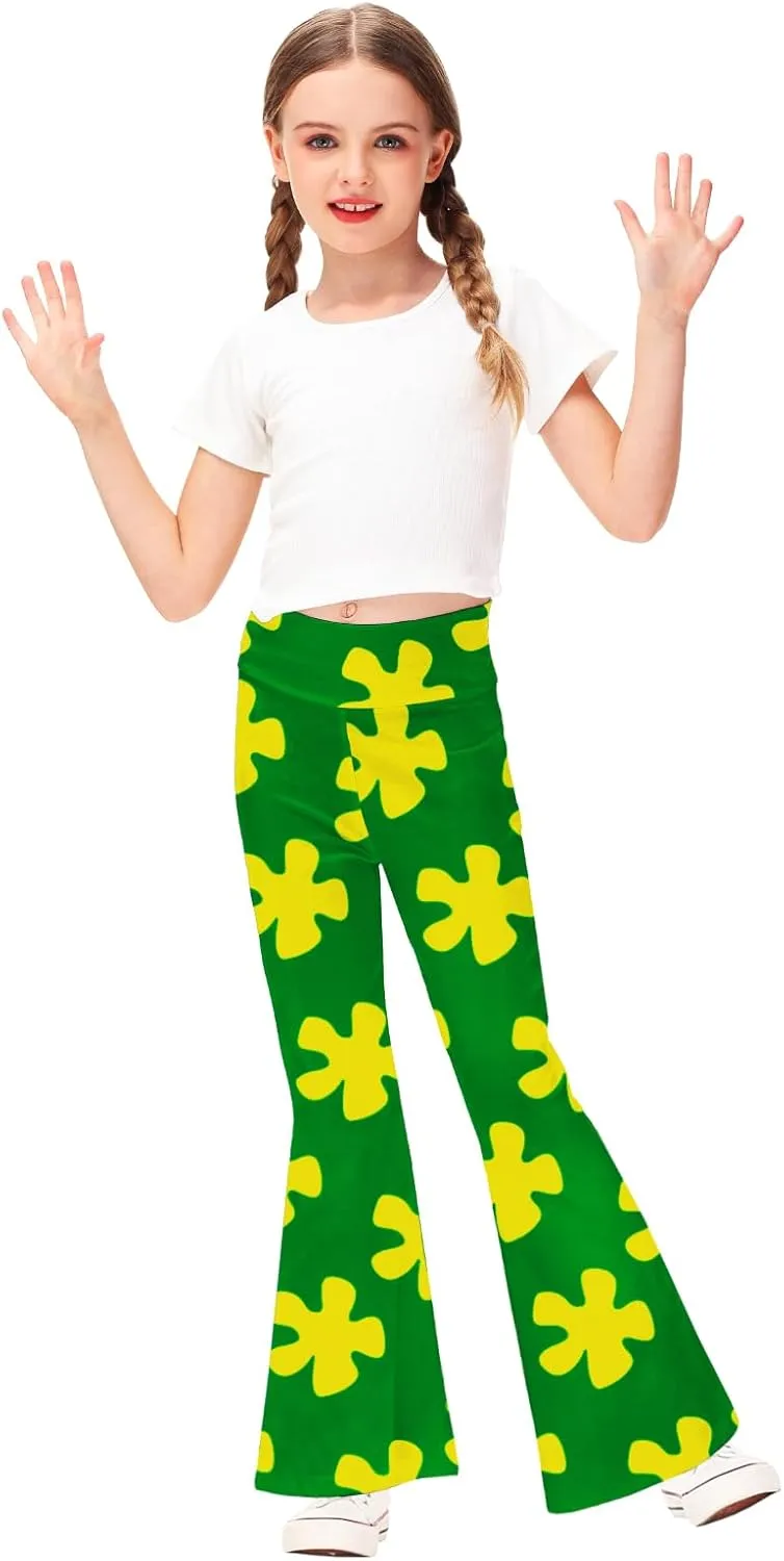 AOBUTE Girls Bell Bottom Pants Tie Dye Print High Waist Flare Leggings 5-14 Years
