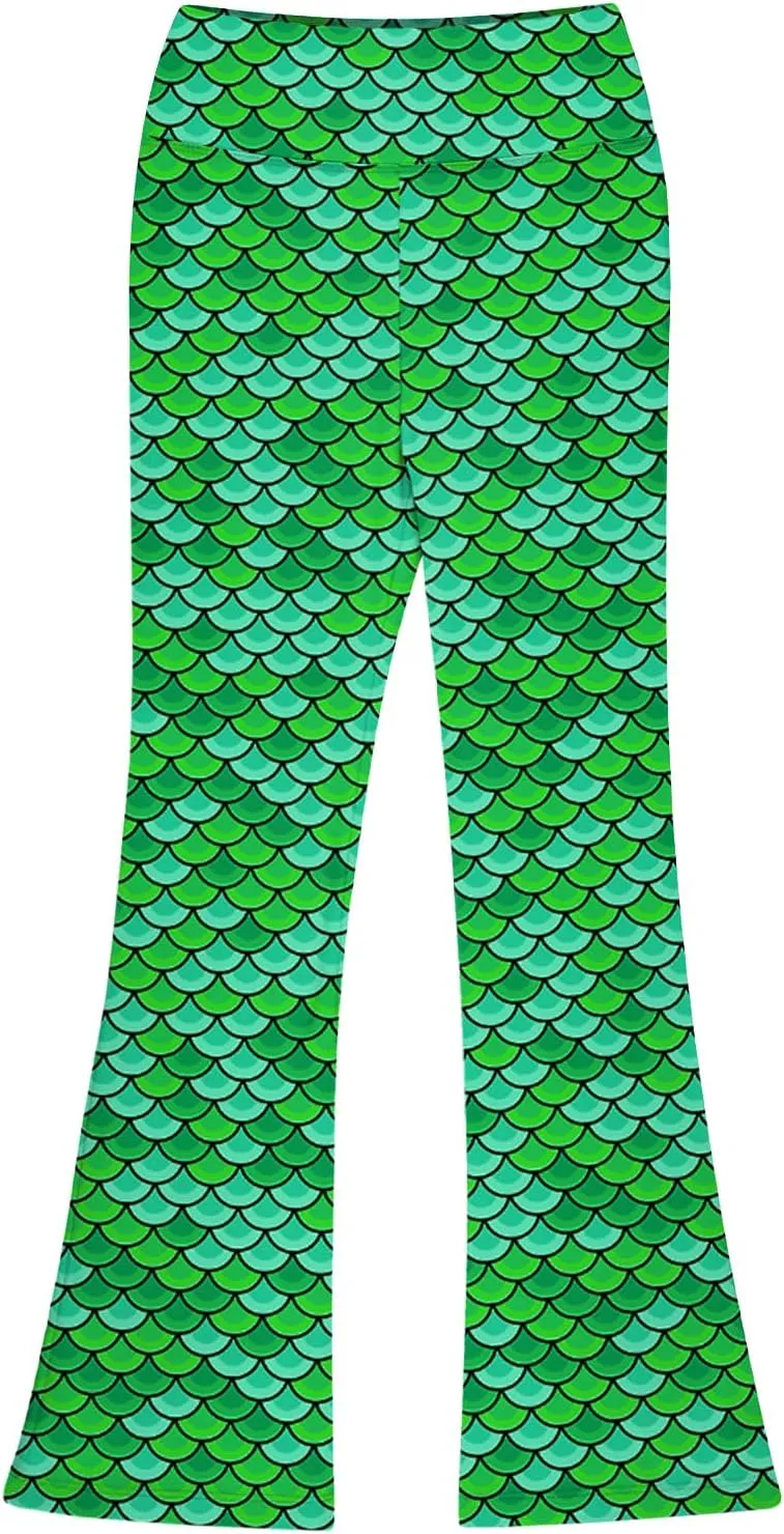 AOBUTE Girls Bell Bottom Pants Tie Dye Print High Waist Flare Leggings 5-14 Years