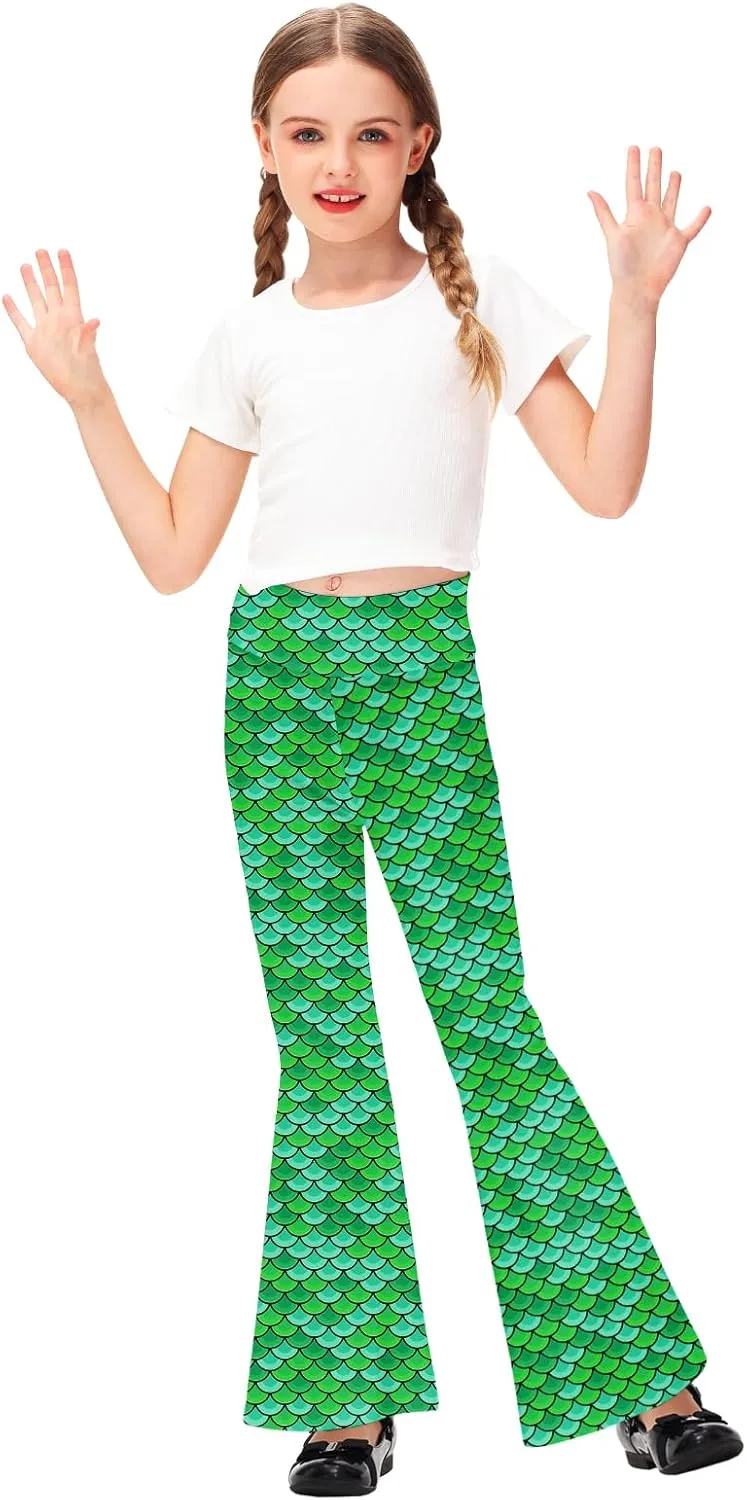 AOBUTE Girls Bell Bottom Pants Tie Dye Print High Waist Flare Leggings 5-14 Years
