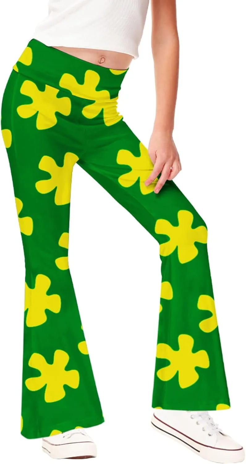AOBUTE Girls Bell Bottom Pants Tie Dye Print High Waist Flare Leggings 5-14 Years