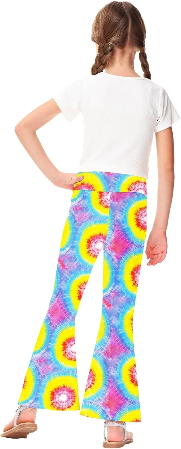 AOBUTE Girls Bell Bottom Pants Tie Dye Print High Waist Flare Leggings 5-14 Years