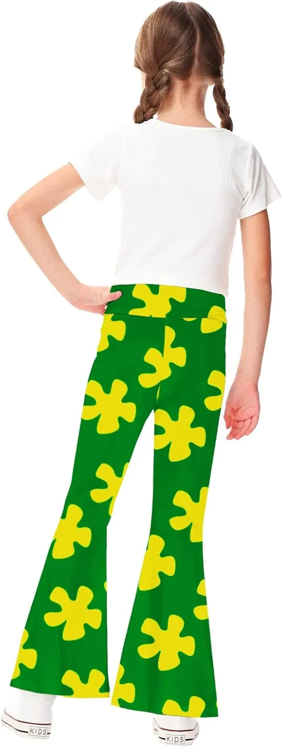 AOBUTE Girls Bell Bottom Pants Tie Dye Print High Waist Flare Leggings 5-14 Years