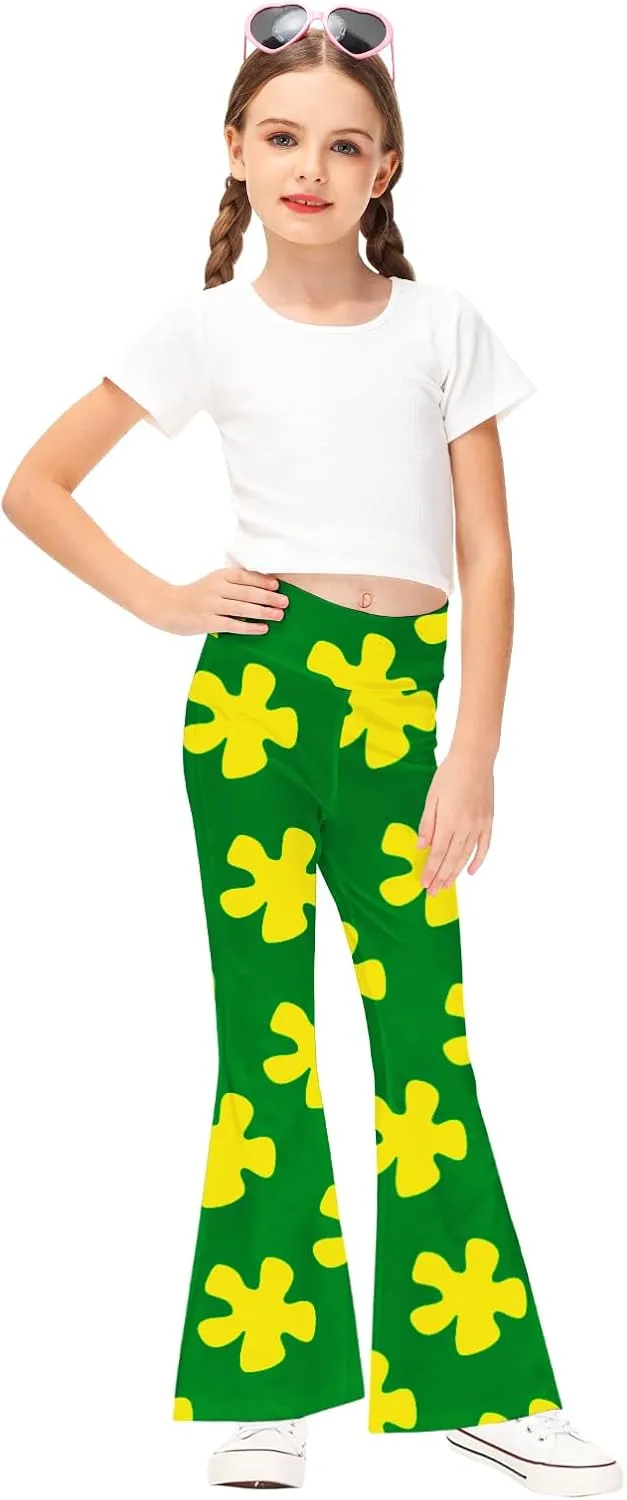 AOBUTE Girls Bell Bottom Pants Tie Dye Print High Waist Flare Leggings 5-14 Years