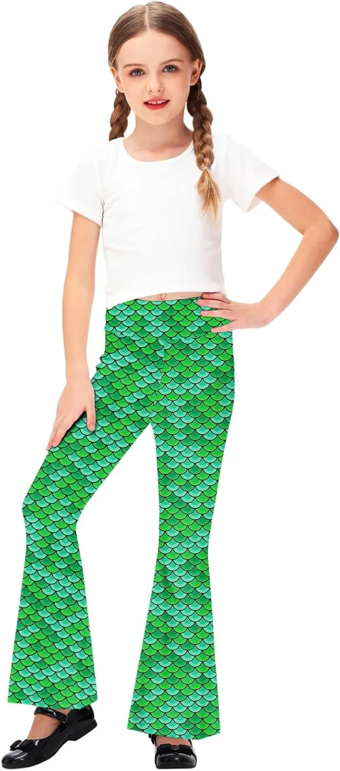 AOBUTE Girls Bell Bottom Pants Tie Dye Print High Waist Flare Leggings 5-14 Years
