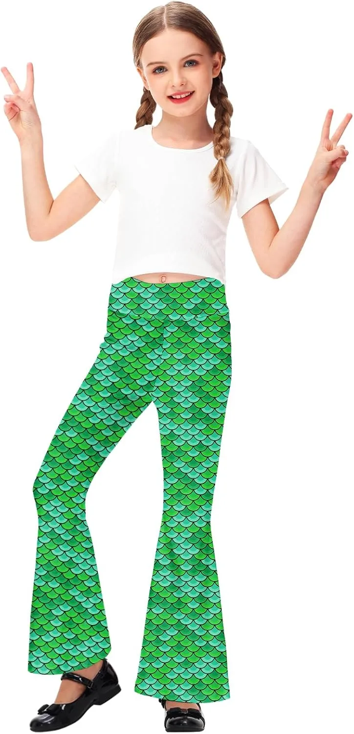 AOBUTE Girls Bell Bottom Pants Tie Dye Print High Waist Flare Leggings 5-14 Years