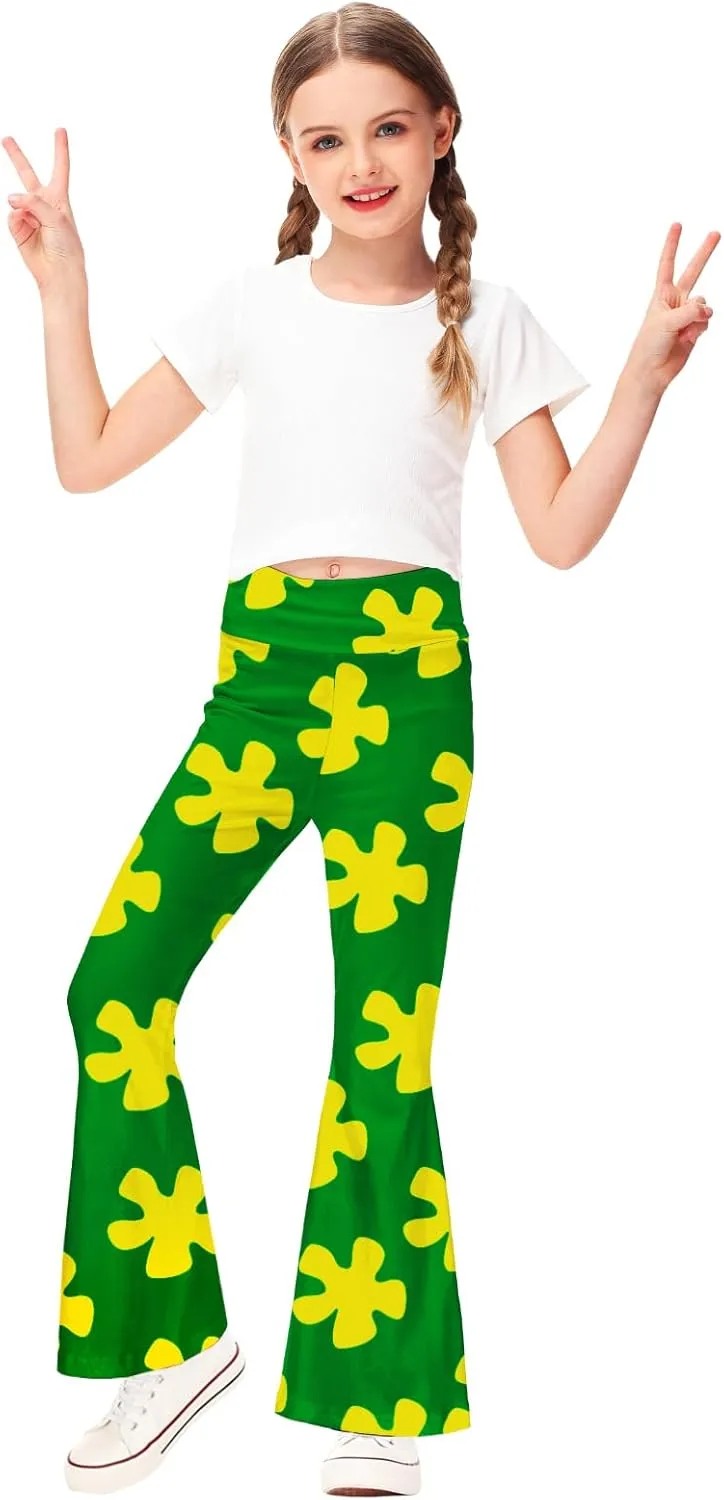 AOBUTE Girls Bell Bottom Pants Tie Dye Print High Waist Flare Leggings 5-14 Years