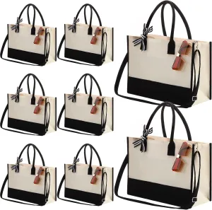 Aoriher 8 PCS Canvas Tote Bag with Shoulder Strap Zipper Opening Grocery Tote for Women Birthday Bridesmaid Gift Bag