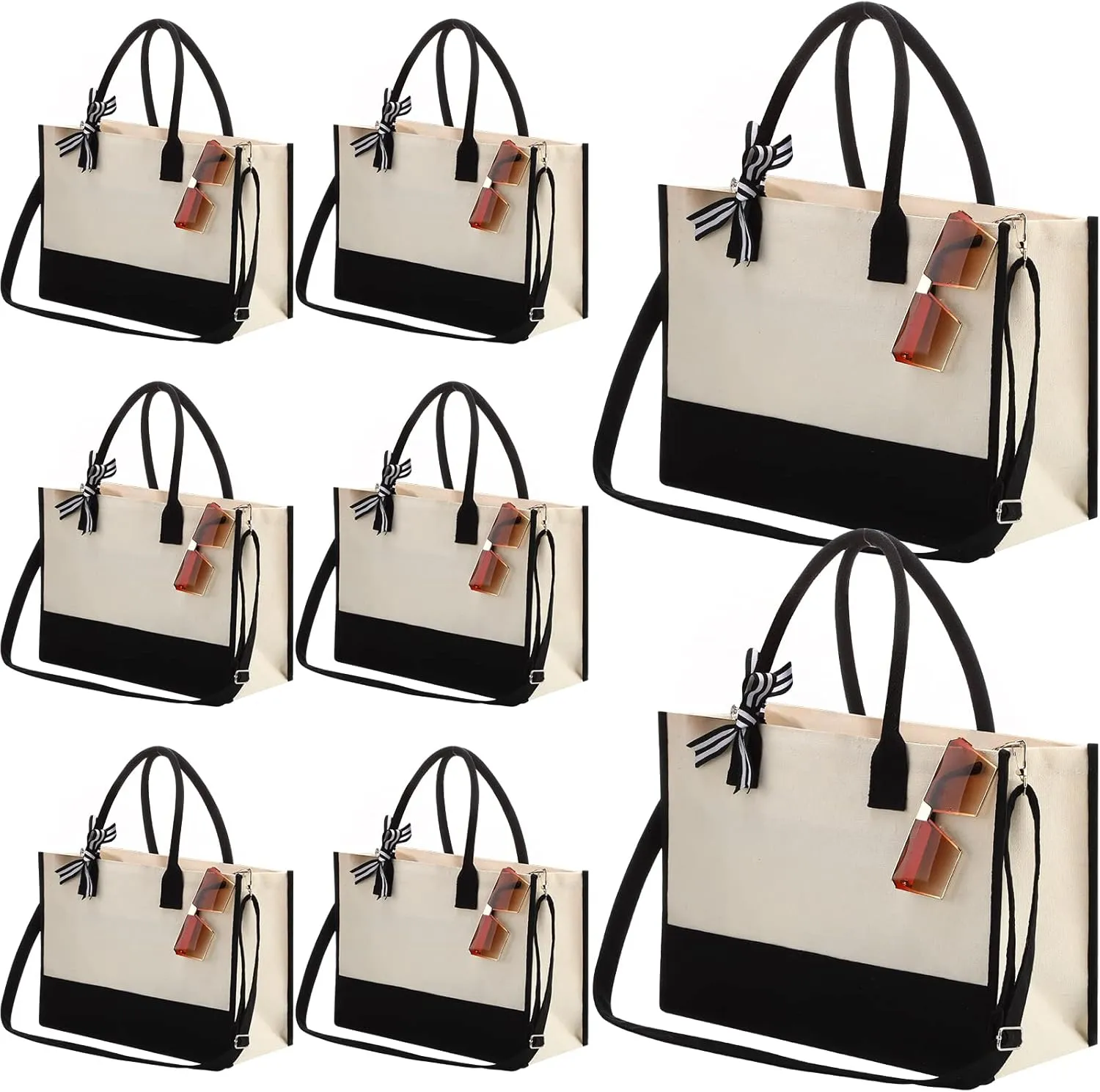 Aoriher 8 PCS Canvas Tote Bag with Shoulder Strap Zipper Opening Grocery Tote for Women Birthday Bridesmaid Gift Bag