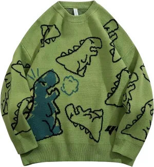 Arssm Dinosaur Sweater Women y2k Vintage Oversized Graphic Streetwear Knit Sweater Casual Cute Kawaii Tops