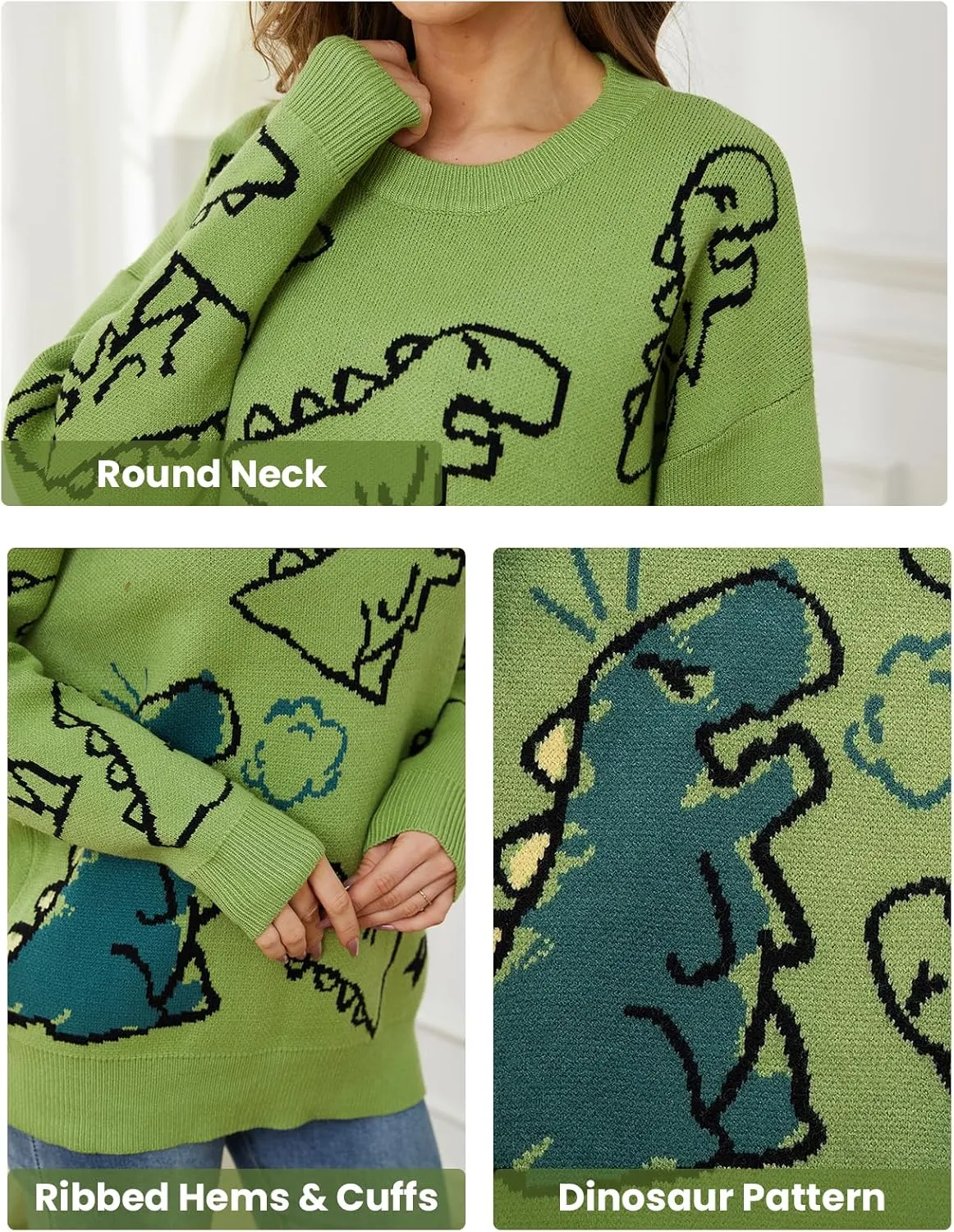 Arssm Dinosaur Sweater Women y2k Vintage Oversized Graphic Streetwear Knit Sweater Casual Cute Kawaii Tops