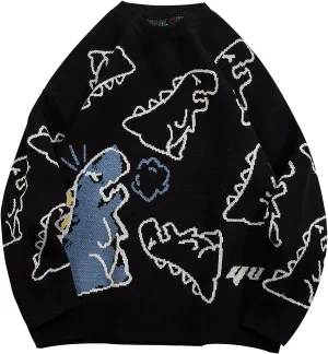 Arssm Dinosaur Sweater Women y2k Vintage Oversized Graphic Streetwear Knit Sweater Casual Cute Kawaii Tops