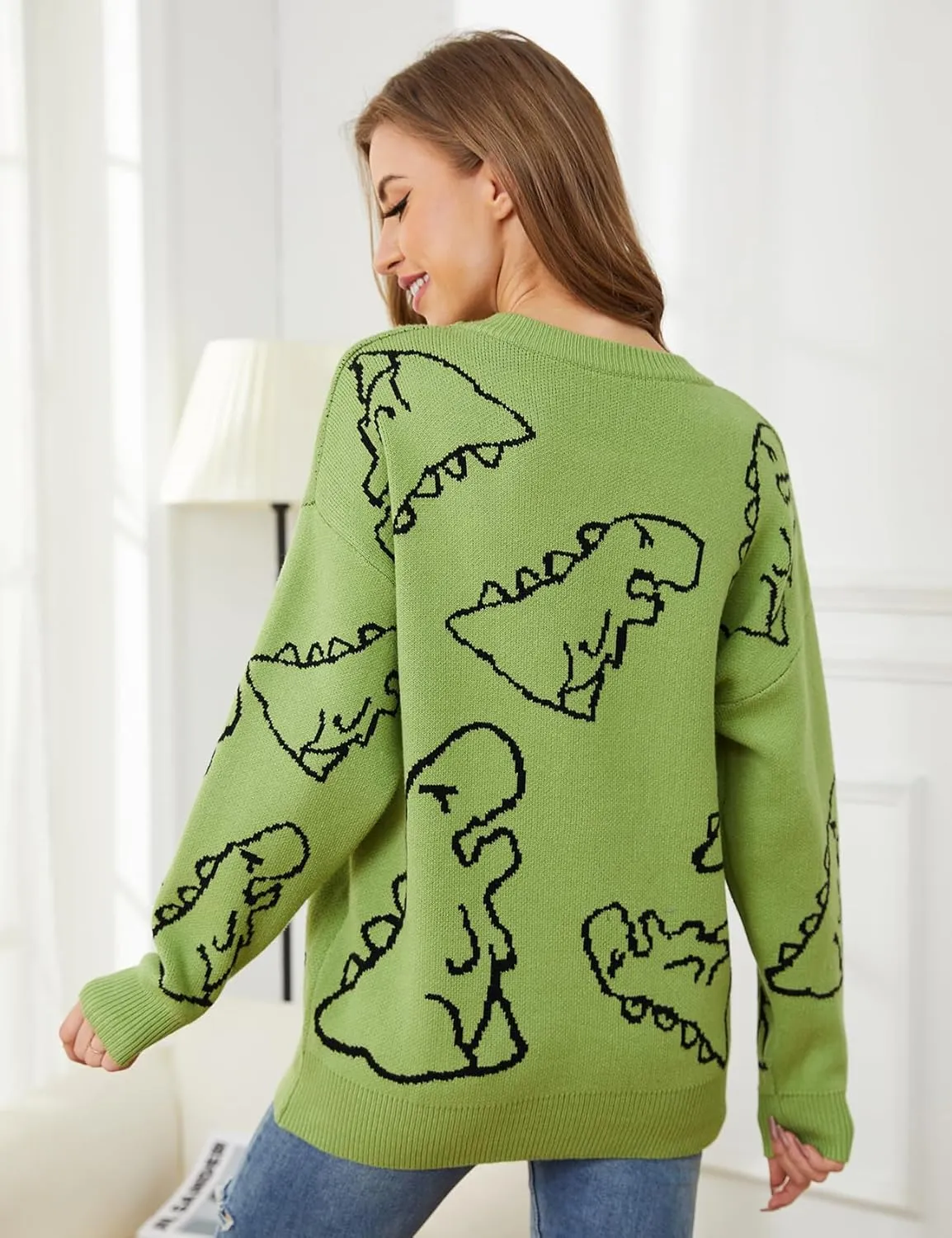 Arssm Dinosaur Sweater Women y2k Vintage Oversized Graphic Streetwear Knit Sweater Casual Cute Kawaii Tops