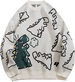Arssm Dinosaur Sweater Women y2k Vintage Oversized Graphic Streetwear Knit Sweater Casual Cute Kawaii Tops