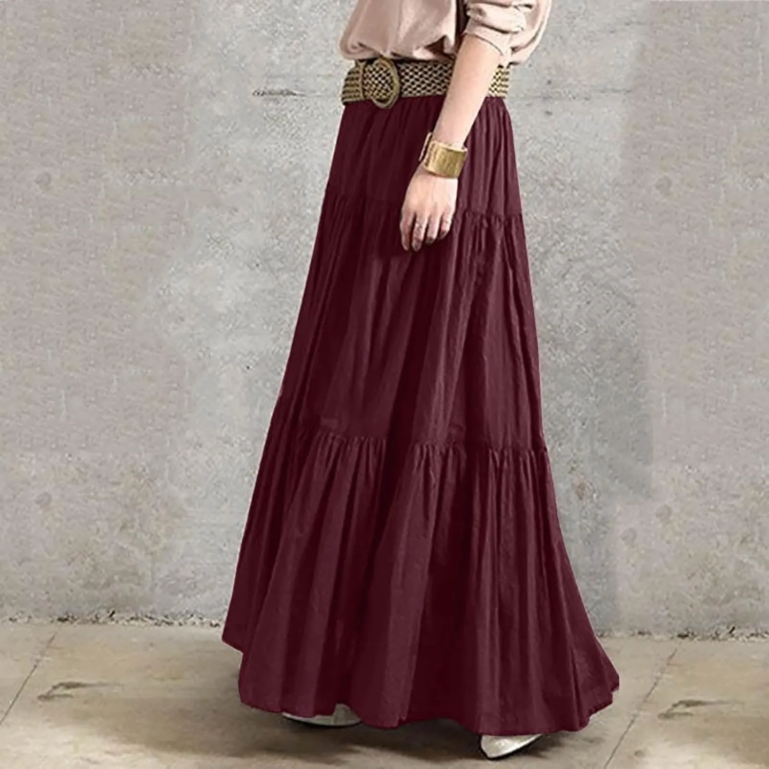 Athletic Skirts Women Lightweight Summer High Elastic Waisted Soft Pleated Trendy A-Line Long Skirts for Women