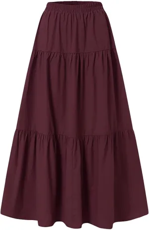Athletic Skirts Women Lightweight Summer High Elastic Waisted Soft Pleated Trendy A-Line Long Skirts for Women