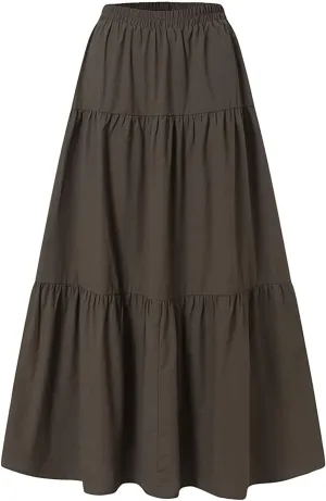 Athletic Skirts Women Lightweight Summer High Elastic Waisted Soft Pleated Trendy A-Line Long Skirts for Women