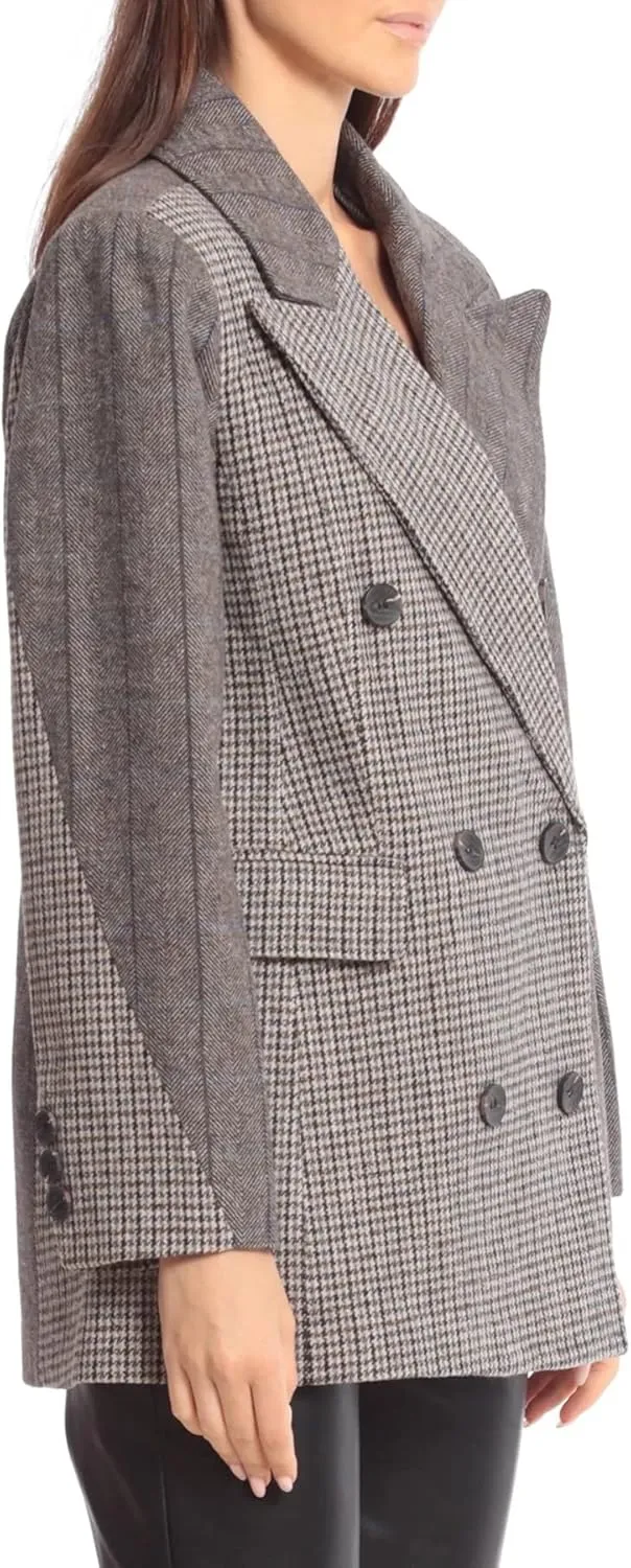 Avec Les Filles Womens Wool Blend Houndstooth Double-Breasted Blazer