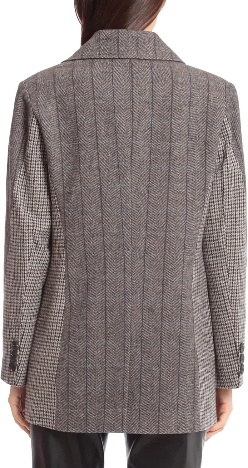 Avec Les Filles Womens Wool Blend Houndstooth Double-Breasted Blazer
