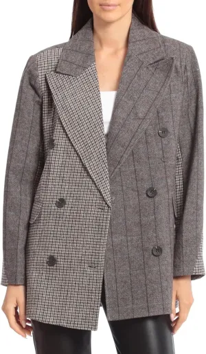 Avec Les Filles Womens Wool Blend Houndstooth Double-Breasted Blazer
