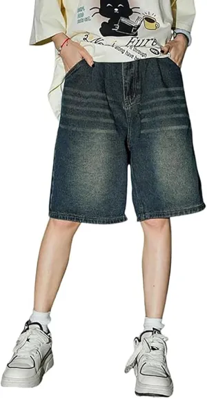 Baggy Jean Shorts for Men Casual Summer Loose Fit Hip Hop Long Denim Shorts Streetwear Clothes