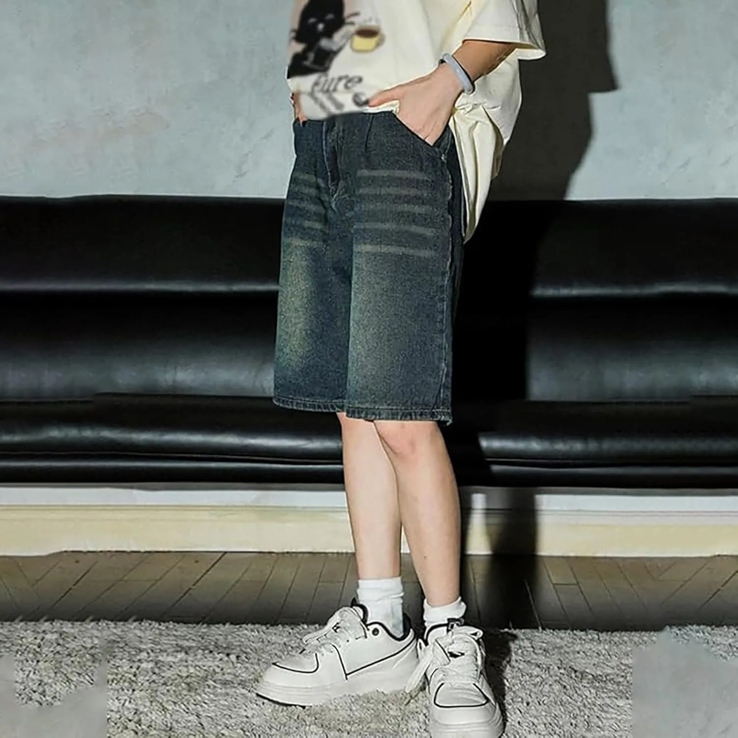 Baggy Jean Shorts for Men Casual Summer Loose Fit Hip Hop Long Denim Shorts Streetwear Clothes