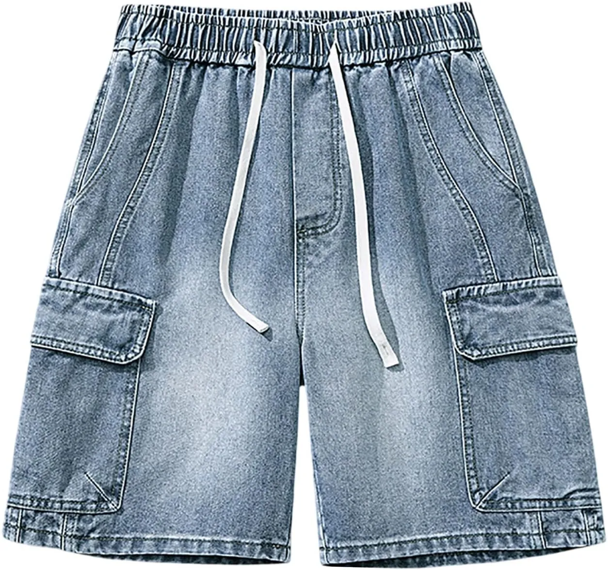 Baggy Jean Shorts for Men Summer Casual Loose Fit Y2K Hip Hop Mid Denim Shorts Streetwear with Pockets