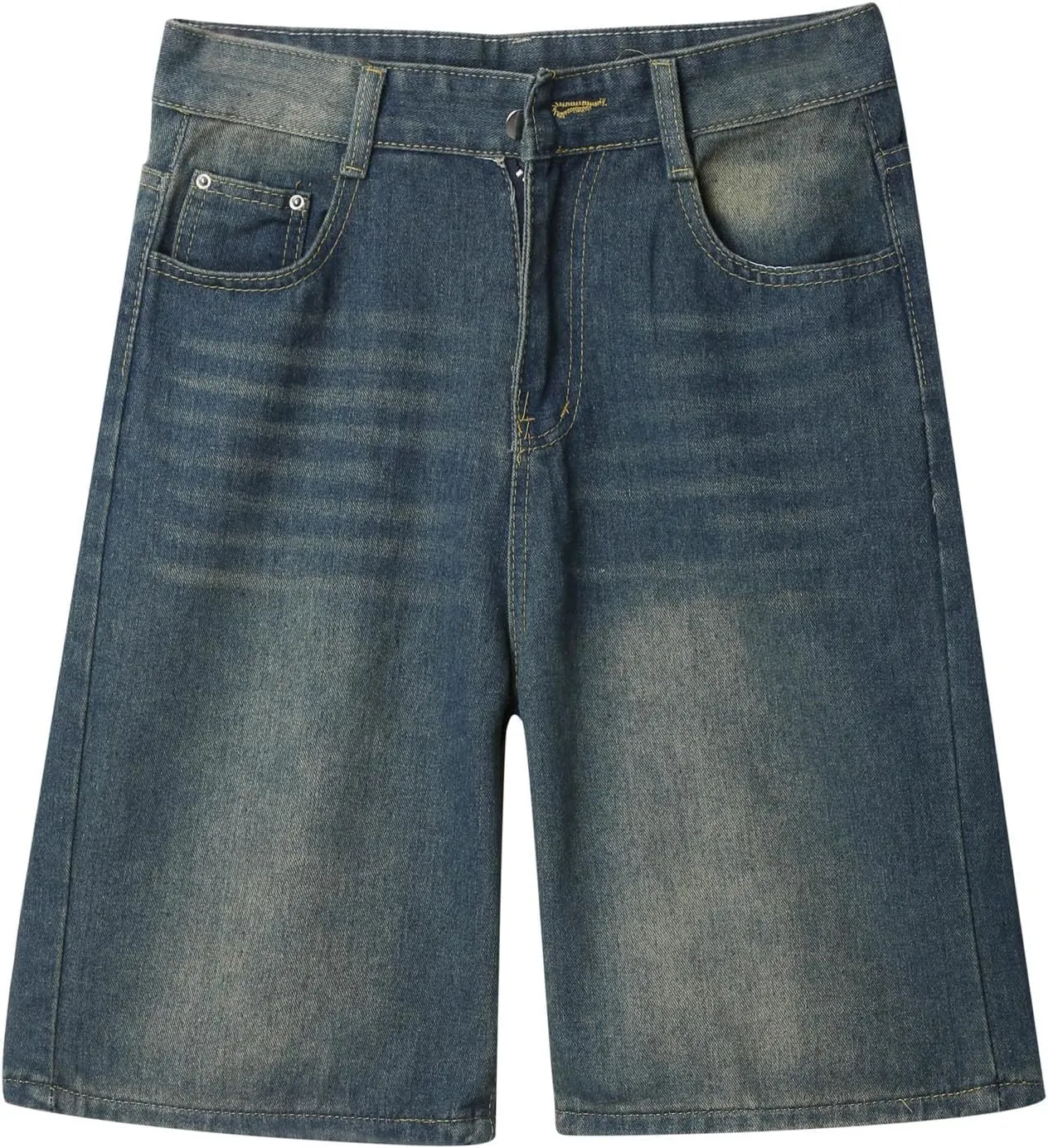 Baggy Jean Shorts for Men Summer Casual Loose Fit Y2K Hip Hop Mid Denim Shorts Streetwear with Pockets
