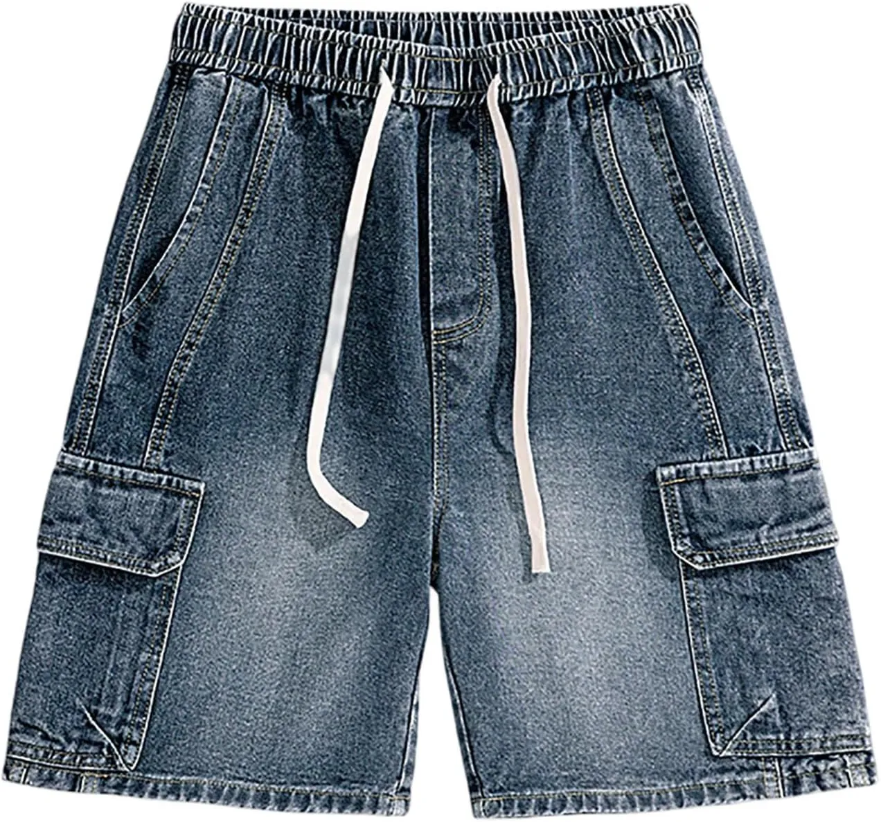 Baggy Jean Shorts for Men Summer Casual Loose Fit Y2K Hip Hop Mid Denim Shorts Streetwear with Pockets