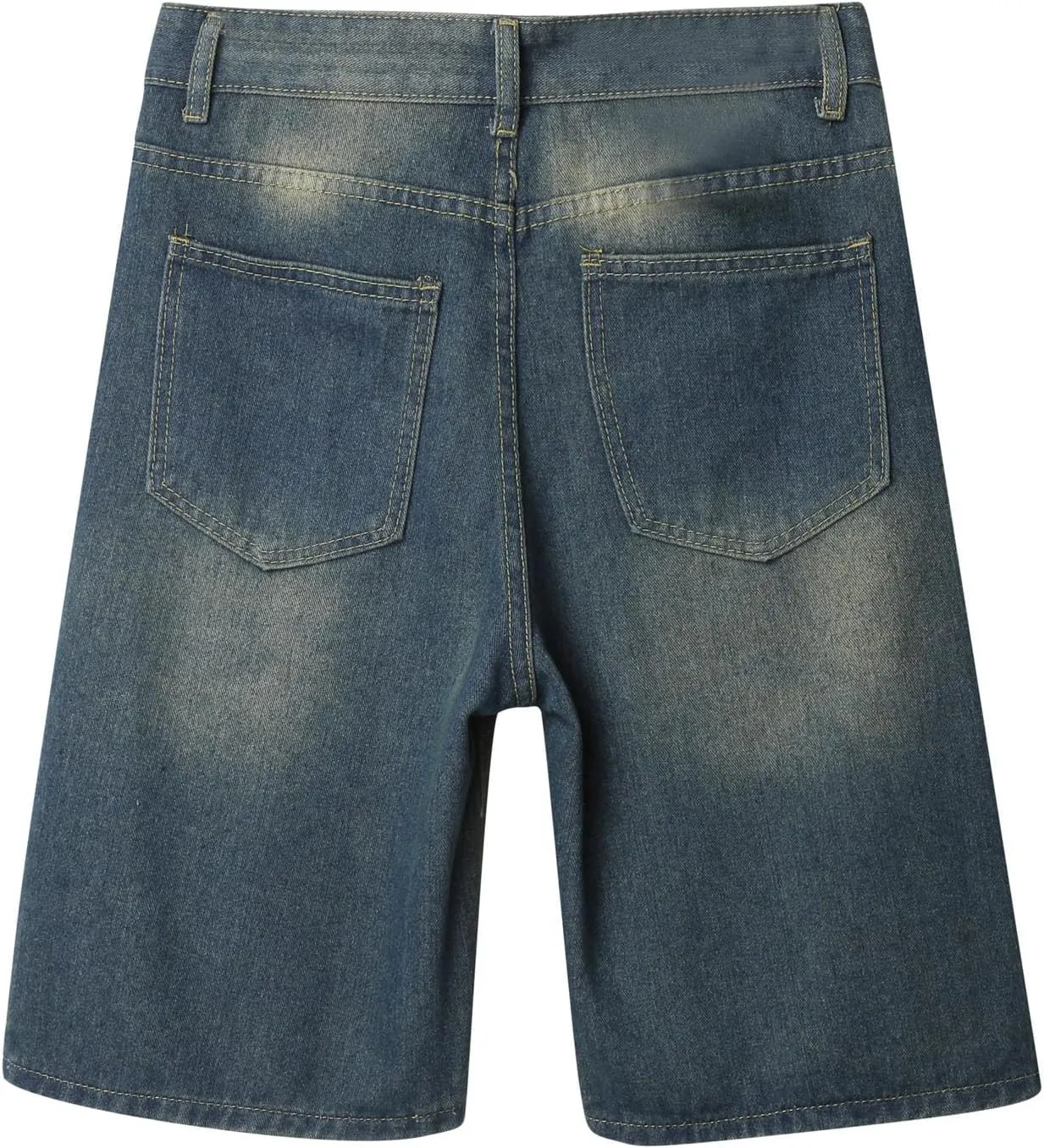 Baggy Jean Shorts for Men Summer Casual Loose Fit Y2K Hip Hop Mid Denim Shorts Streetwear with Pockets