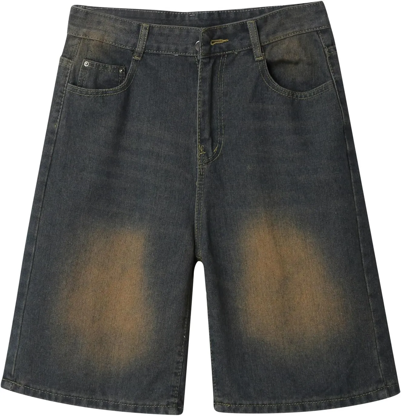Baggy Jean Shorts for Men Summer Casual Loose Fit Y2K Hip Hop Mid Denim Shorts Streetwear with Pockets