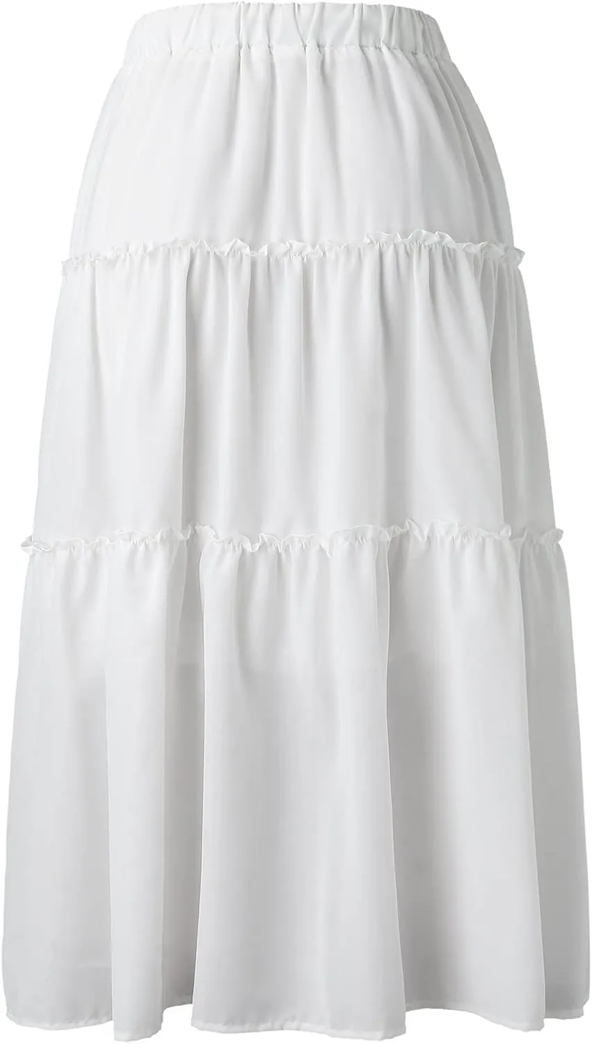 Beach Skirt for Summer Vacation High Elastic Waist Casual A Line Loose Solid Long Skirts for Women Trendy Clothes