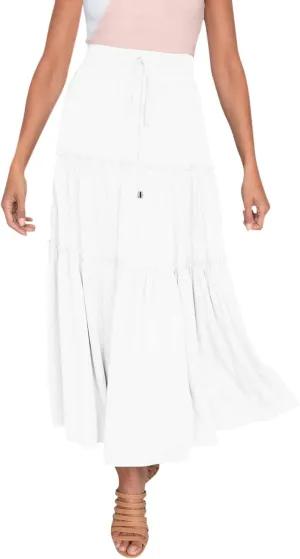 Beach Skirt for Summer Vacation High Elastic Waist Casual A Line Loose Solid Long Skirts for Women Trendy Clothes