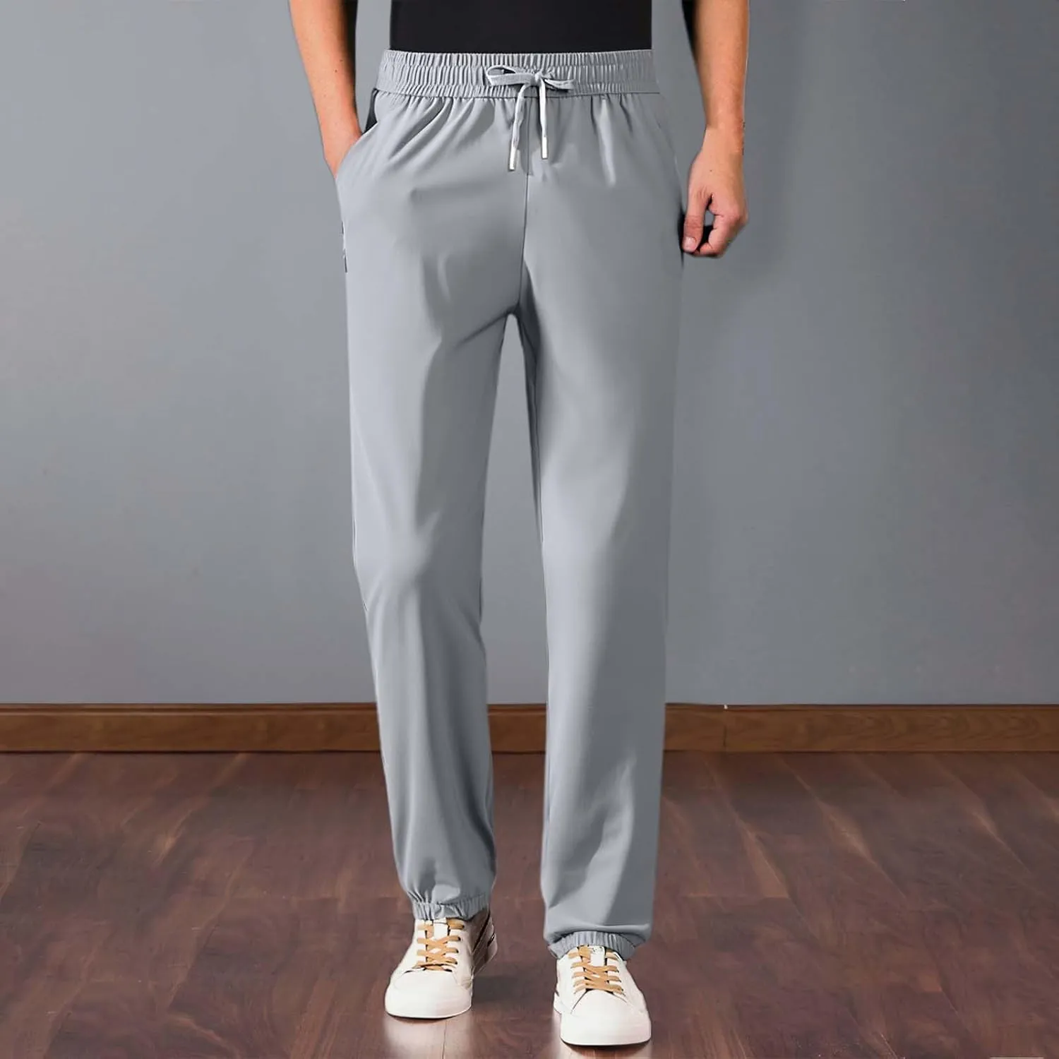 Beeswan Pants for Men Over 50 Quick Drying Stretch Active Ice Silk Pants Cinch Bottom Breathable Icedactive Trousers