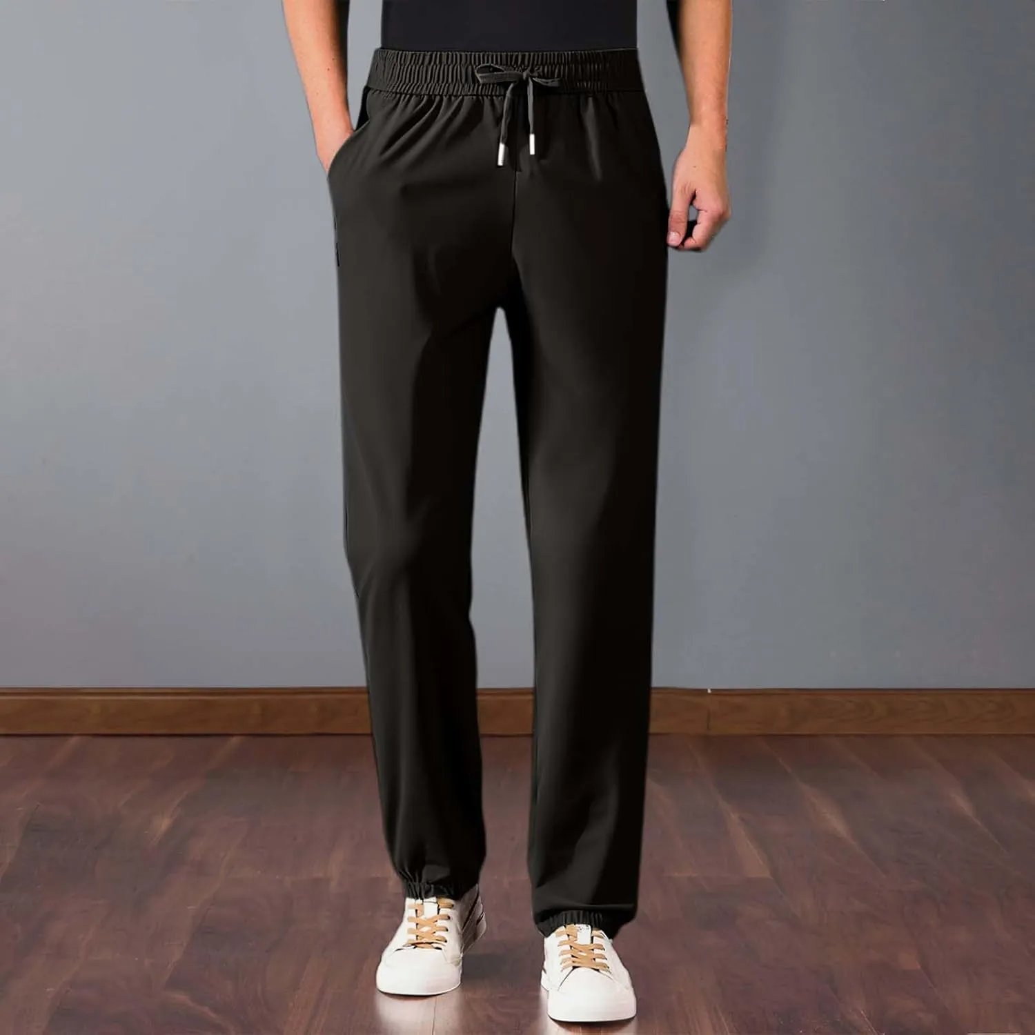 Beeswan Pants for Men Over 50 Quick Drying Stretch Active Ice Silk Pants Cinch Bottom Breathable Icedactive Trousers