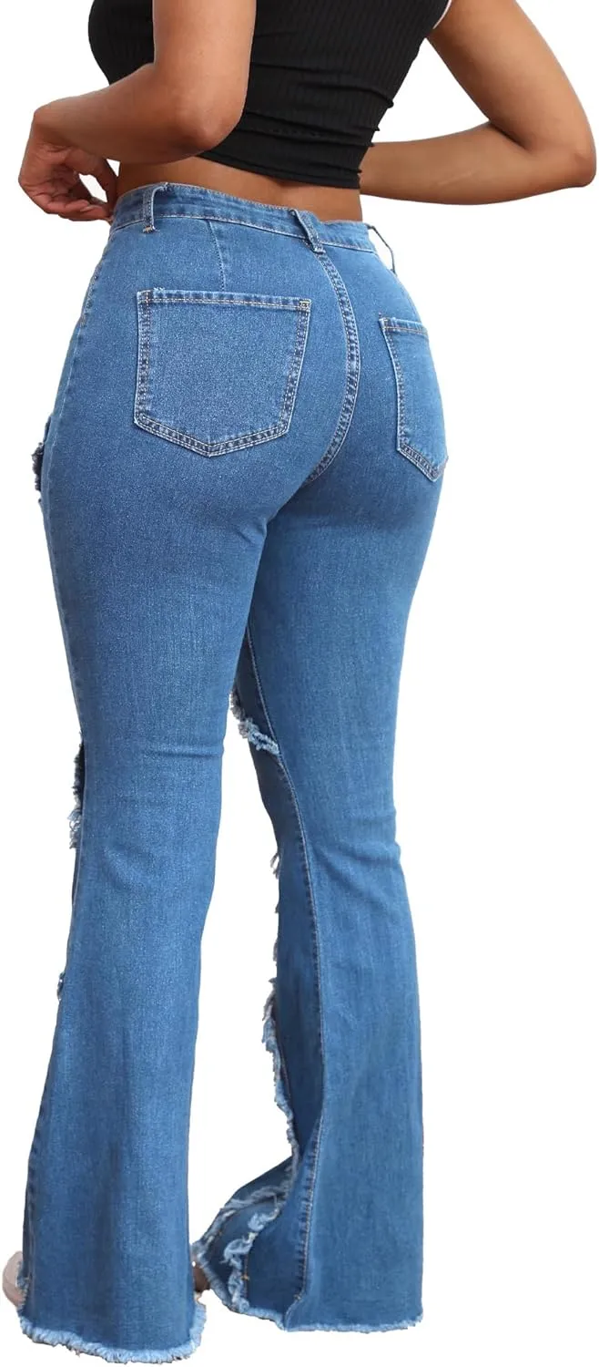 Bell Bottom Jeans for Women Ripped High Waisted Classic Flared Pants