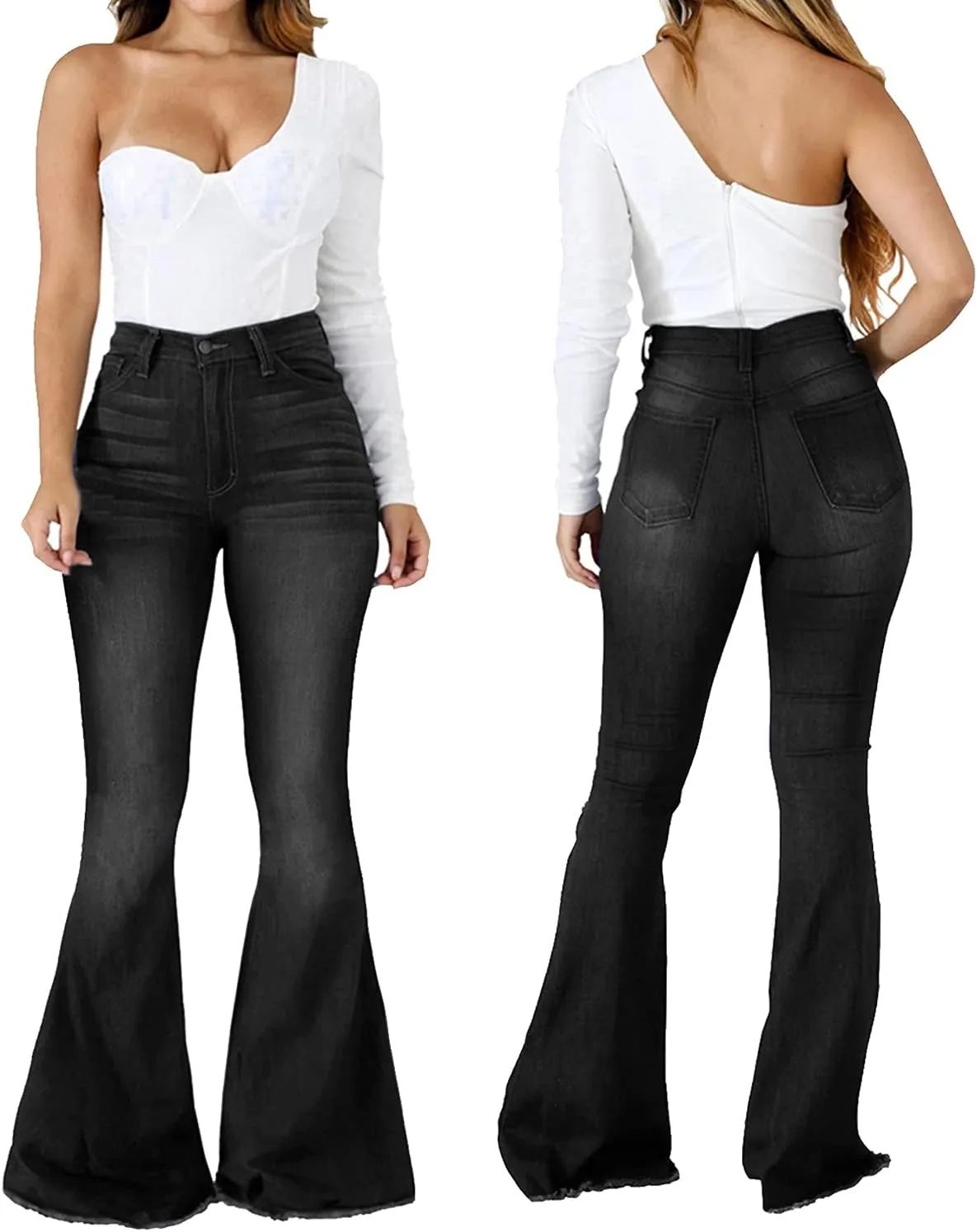 Bell Bottom Jeans for Women Ripped High Waisted Classic Flared Pants