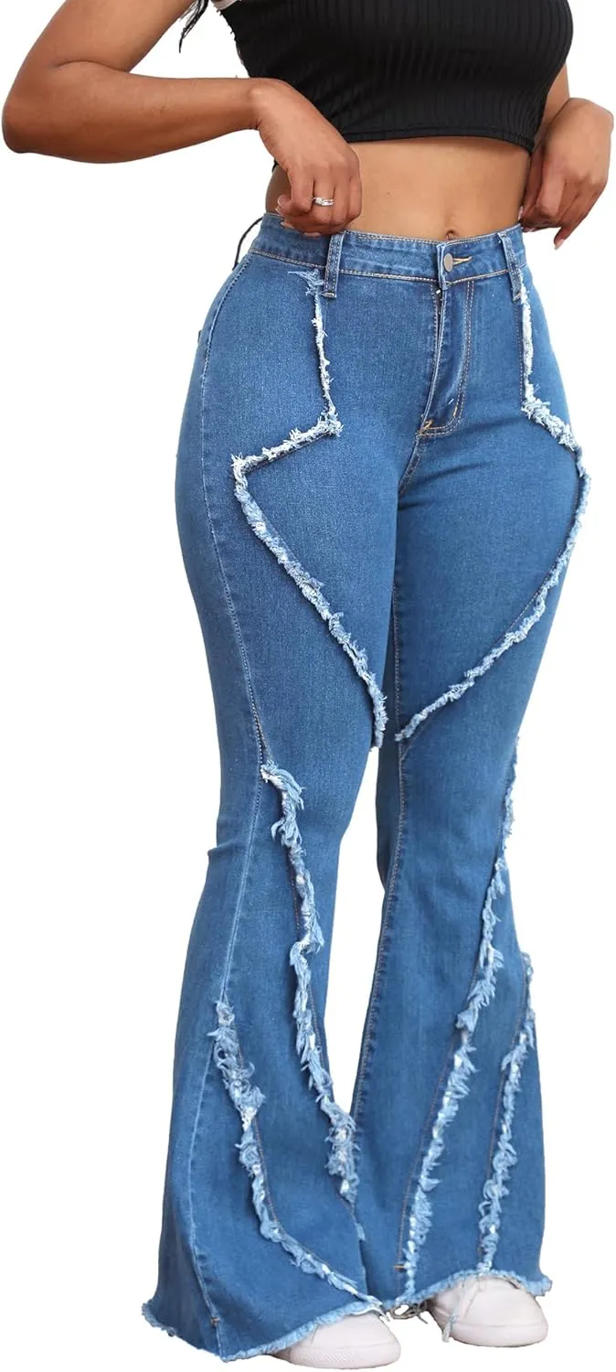 Bell Bottom Jeans for Women Ripped High Waisted Classic Flared Pants