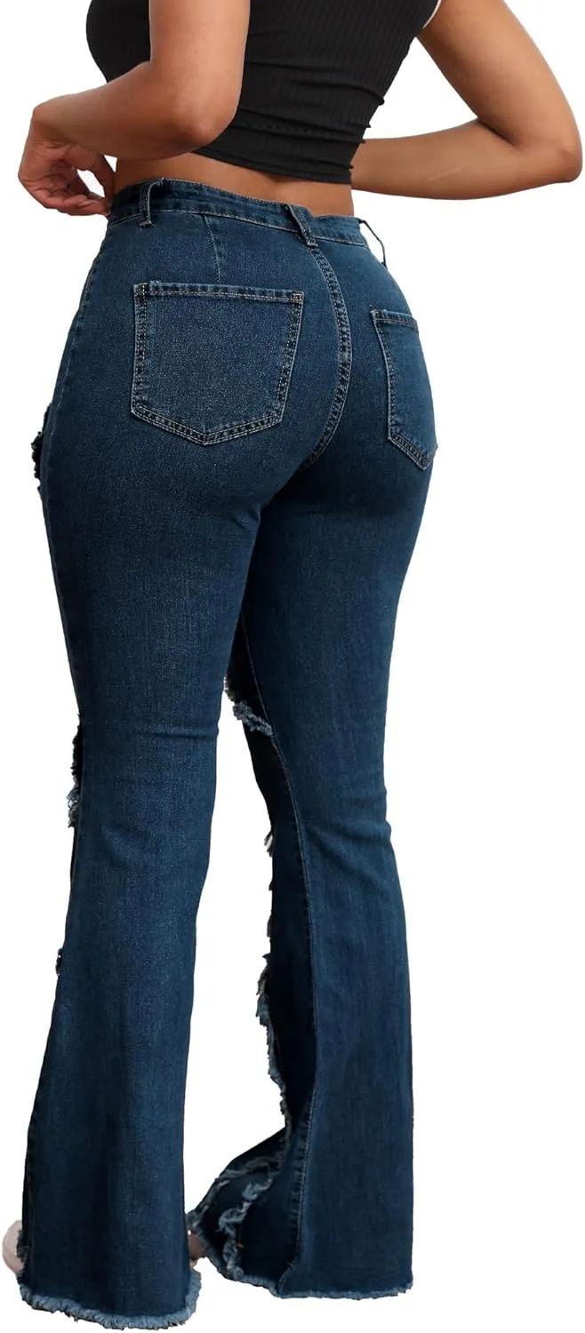 Bell Bottom Jeans for Women Ripped High Waisted Classic Flared Pants