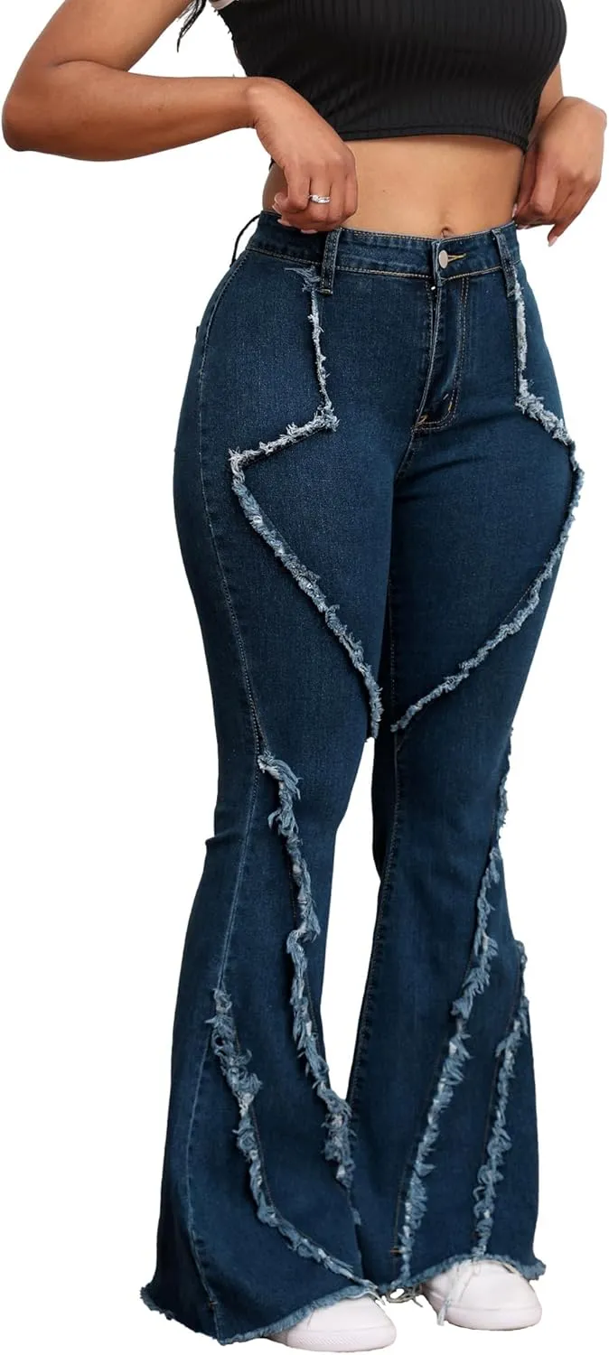 Bell Bottom Jeans for Women Ripped High Waisted Classic Flared Pants