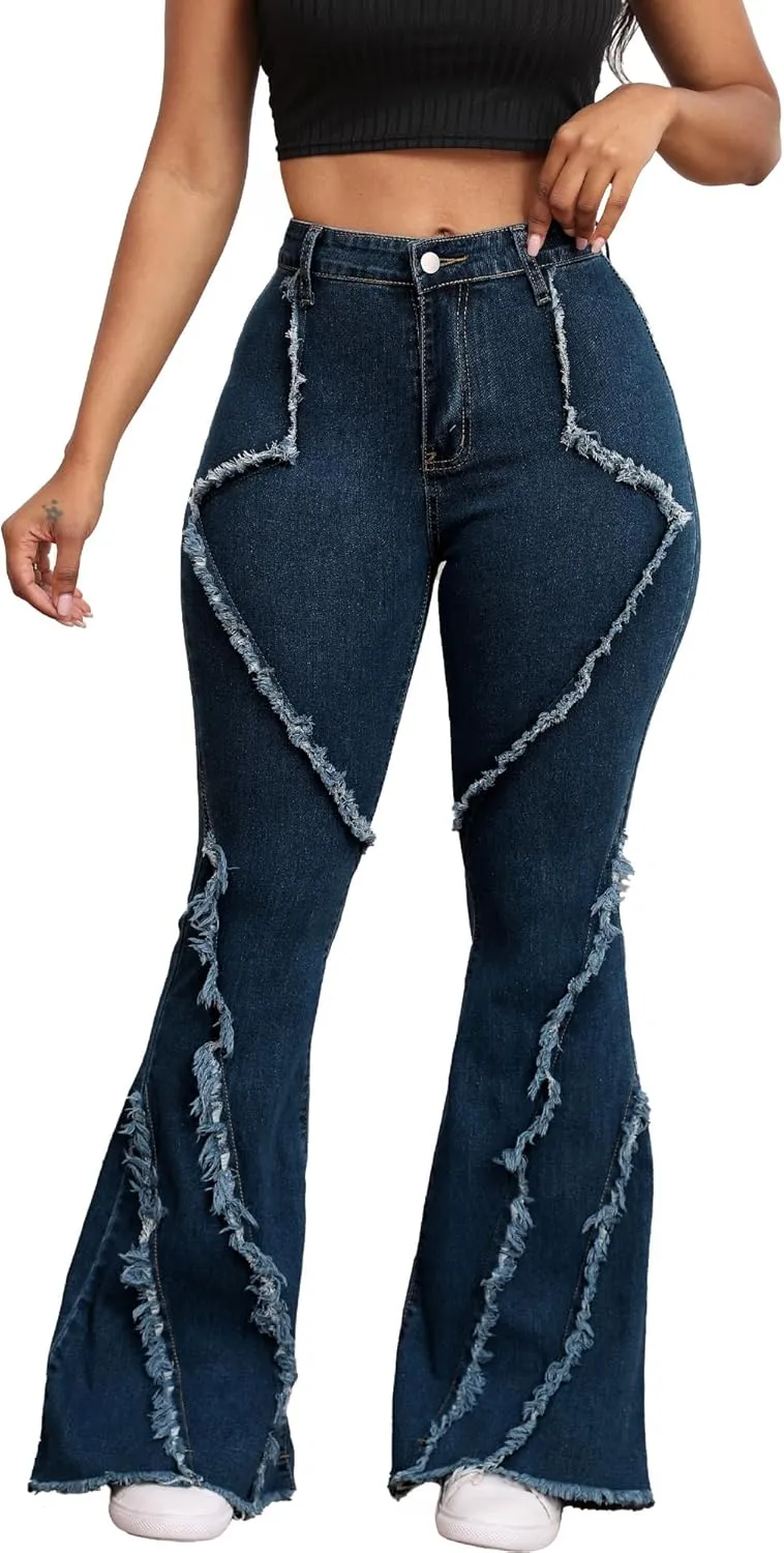 Bell Bottom Jeans for Women Ripped High Waisted Classic Flared Pants